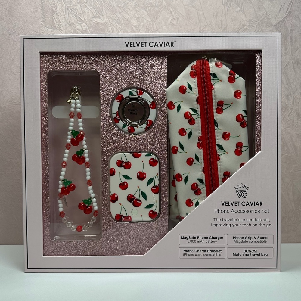 Velvet Caviar Cherry Design Phone Accessories Set